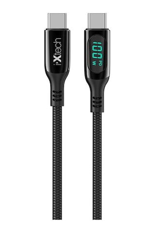 Ixtech Ix-uc019 Pd 100w Type-c To Type-c Şarj Kablosu Dijital Göstergeli, Hızlı Şarj & Veri Transferi