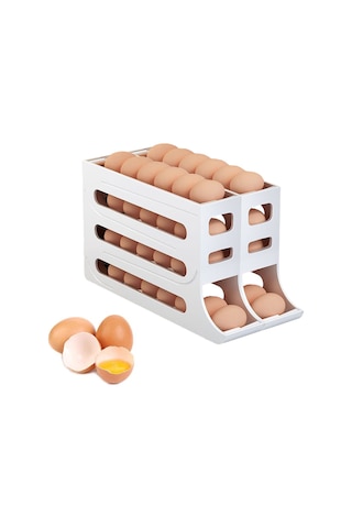Gajeena Buzdolabı İçin Otomatik Yumurta Saklama Kutusu, 30 Yumurta Kapasiteli, Çok Katmanlı, Kolay Erişim, Beyaz 2'li Paket Beyaz