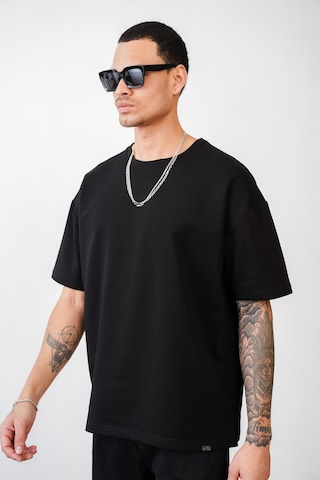 King-Brich Bisiklet Yaka Battal Boy Oversize Kalıp Basic Tişört Siyah