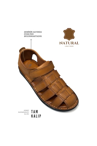 Sermoda %100 Hakiki Deri Burnu Kapalı Erkek Sandalet Taba