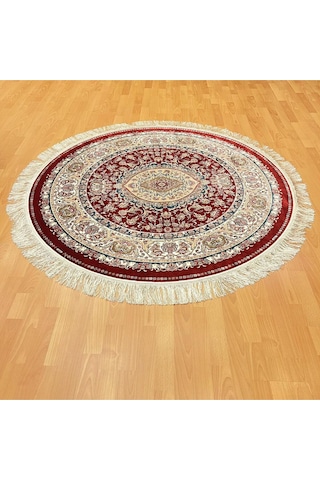 Yuvarlak Madalyon Desenli 200 X 200 Cm İpek Halı Bordo