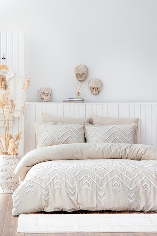 Ecocotton Talya Krem/bej Çift Kişilik %100 Organik Pamuk Keten Panç Nakışlı Nevresim Takımı Krem - Bej