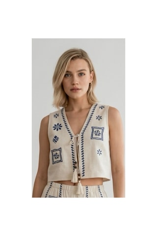 Nibu Boutique Nakış Detaylı Alt Üst Takım Ekru