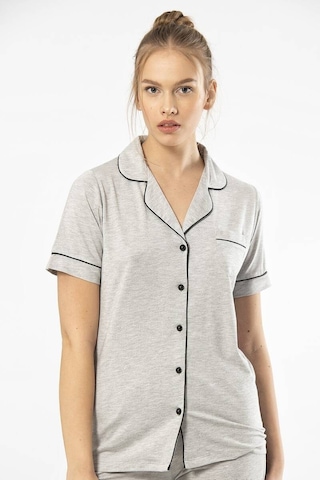 Düz Kısa Kollu Gömlek Yaka Pijama Takım 001