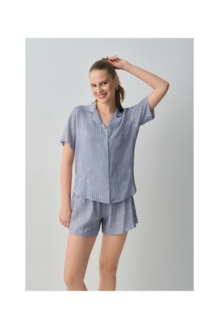 Suwen Jade Gömlek Yaka Şort Pijama Takımı Wsh109100241075 Mavi