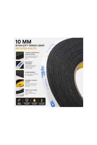 Scotch Çift Taraflı Bant 10 Mm X 50 Metre Güçlü Yapıştırıcı Siyah Akrilik Bant Ekran Cam Kasa Kapak Tamir Bandı