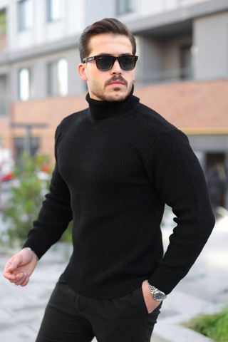 Butik İstanbul Erkek Boğazlı Örme Kazak Siyah