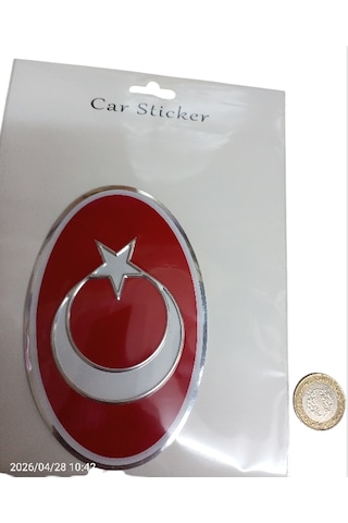 Kabartmalı Metalize Oval Türk Bayrağı Oto Sticker Etiket 0