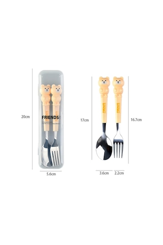 Sarı Renk Kedi Figürlü Premium Çocuk Bpa Free Paslanmaz Çelik Uçlu Çatal-kaşık Set 24+ Ay