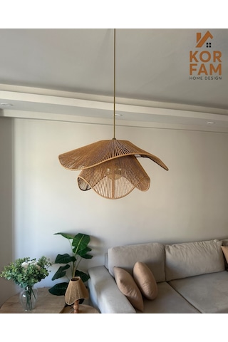 Breeze Modeli - Hasır El Yapımı Bohem Asimetrik Şekilli Rustik Avize - Kahverengi Kahverengi