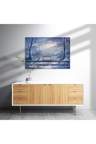 Cakasepetim Animasyon Tren Yolu Bank Ağaçlar Kar Görseli Ahşap Mdf Tablo