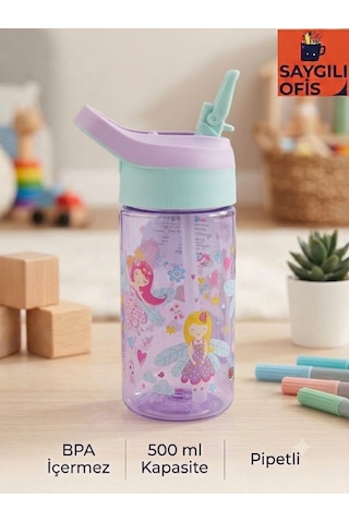 Saygılıofis 3114 Desenli Matara 500 Ml Sevimli Prenses Beyaz
