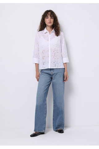 Colin's Colins Regular Fit Shirt Neck Nakışlı Kadın Beyaz Uzun Kol Gömlek Cl1074627 Q1.v1 Wht Beyaz