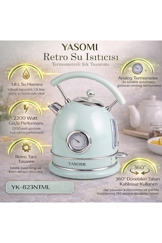 Yasomi YK-823NTSL 2200 W 360 Döner Taban Kablosuz Kullanım Retro Su Isıtıcı