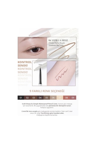 Suya Dayanıklı, İnce Uçlu Göz Kalemi Clıo Sharp So Simple Waterproof Pencil Liner 006 Vanilla Beige 006