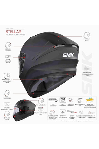 Smk Stellar Faro Kapalı Kask Gri - Siyah