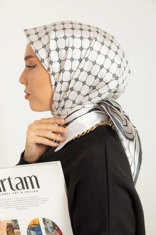 Silk Home Twill İpek Eşarp - 11393-17 Gümüş Siyah Gümüş - Siyah