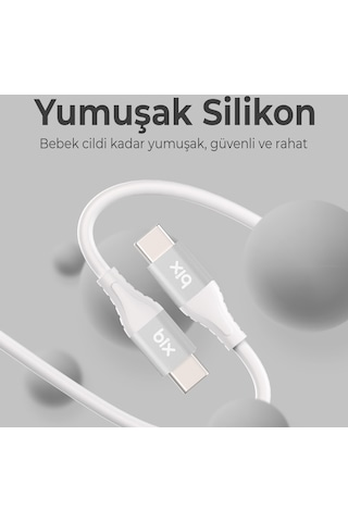 Bix BXSC1CC 60 W Type-C to Type-C 1.2 M Silikon Şarj ve Data Kablosu