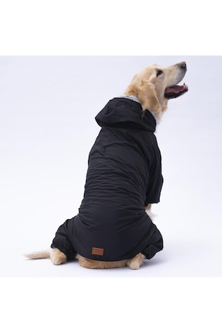 Siyah Kürklü Orta Büyük Tulum Yağmurluk Köpek Kıyafeti Köpek Yağmurluğu 18-40 Kg Arası Orta Büyük Irklar