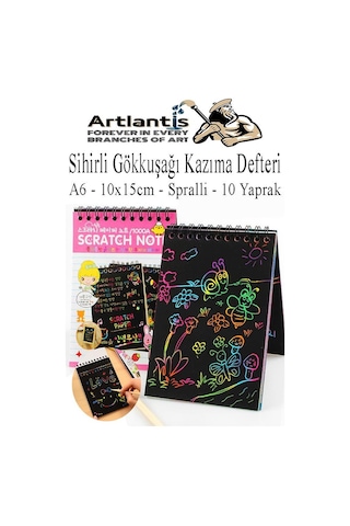 Sihirli Gökkuşağı Kazıma Defteri A6 10x15 Cm 1 Paket 10 Sayfa Scratch Note Spralli Siyah Sihirli Resim Defteri Siyah