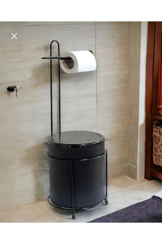 Kovalı Tuvalet Kağıtlığı, Çöp Kovalı Tuvalet Kağıdı, Banyo Çöp Kovası, Tuvalet Kağıtlığı Siyah