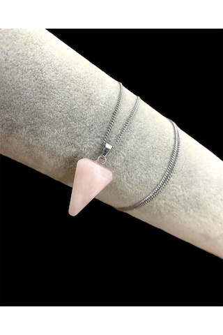 Pembe Kuvars Doğal Taş Pandül Kolye Mavi
