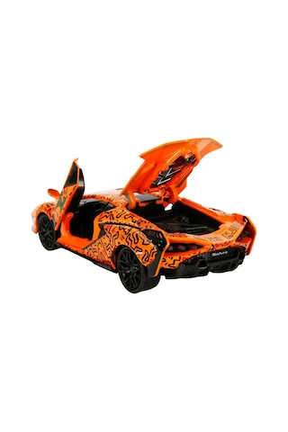 1:32 Sesli Ve Işıklı Rmz Hobby Keith Haring Serisi Die Cast Çek Bırak Model Araba - Turuncu Lamborgh