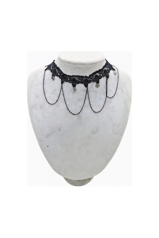 Kadınlar İçin Gotik Siyah Püsküllü Dantel Kolye Vintage Tarzı