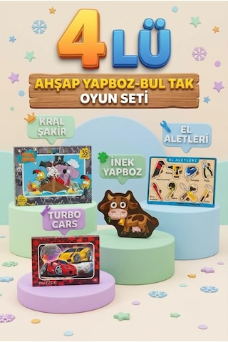 Öğterici Eğitici Ve Eğlenceli 4'lü Frame Yapboz Hikayeli Ve Bul-tak Oyunu Seti Takımı Renkli