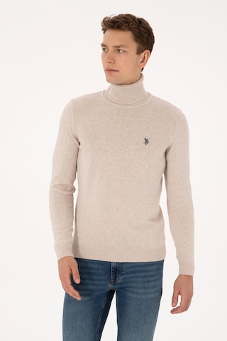 U.S. Polo Assn. Erkek Slim Fit Boğazlı Yaka Taş Melanj Kazak 50313640-VR225