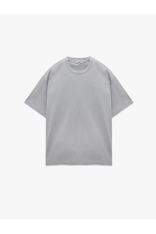 Koton Kısa Kollu Pamuklu Bisiklet Yaka Basic Oversize Tişört Gri 5sam10152hk Gri