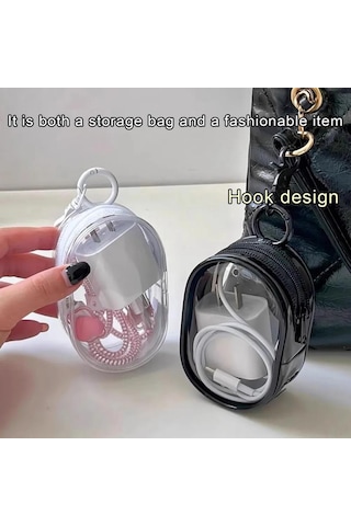 Neevoyu Su Geçirmez Şeffaf Kablolar Ve Kulaklık Organizer Çantası - Elips Desenli, Anahtar Zinciri İle Taşınabilir Depolama Çantası