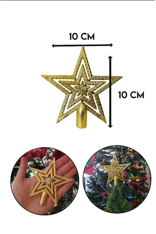 10cm Yılbaşı Çam Ağaçı Altın Gold Tepe Yıldızı Yeni Yıl Metalik