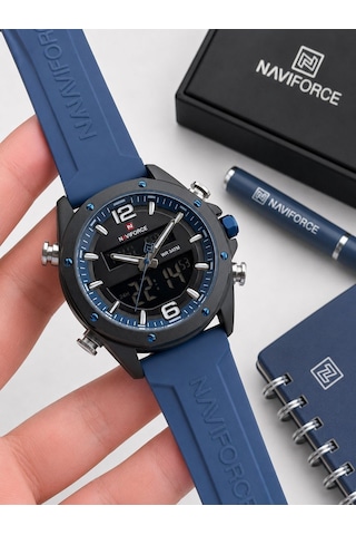 Naviforce Silokon Kordon Dijital & Analoğ Mekanizma Bileklik Hediyeli 3 Atm Erkek Kol Saati Nf9264.2 Siyah