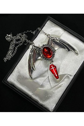 Dükkan Design Gotik Bat Cross Tabut Kolye Gümüş - Gri - Siyah