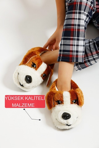 Devida Yumuşak Taban Sevimli Köpek Kadın Panduf Kahverengi