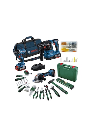 Bosch Professional GSR 18V-45 + GWS 18V-8 + GBH 18V-22 3x4.0AH Akülü Kombo Kit + 52 Parça El Aleti Seti + Toko Hobi-2 502 Parça Çok Amaçlı Set