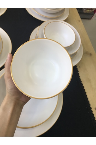 Keramika Mat Beyaz El Dekor Altın 24 Parça 6 Kişilik Yemek Takımı