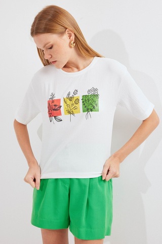 Hiccup Bdart Baskılı Yuvarlak Yaka T-shirt Beyaz