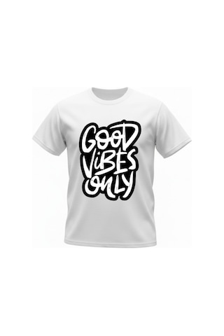 Urbantrendstore Unisex Good Vibes Only Oversize Fit Rahat Geniş Salaş T-shirt Günlük Tişört Beyaz