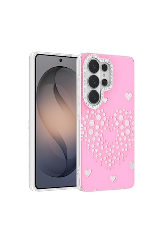Maks Technology Samsung Galaxy Uyumlu S26 Ultra Kılıf Damla Taşlı Mkst Rivas Sert Pc Kapak - Pembe