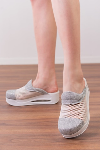 Blum Sabo Terlik Fileli Özel Tasarım Halluks Valgus Kemik Çıkıntısı Kadın Havalı Taban Tam Ortopedik Anatomik Terlik Evde,işte,sokakta,gezmede Beyaz - Gümüş