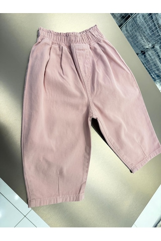 Magu Kız Çocuk Pamuklu Pembe Lastikli Bel Geniş Paça Pantolon