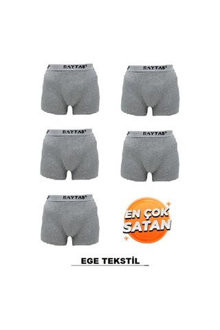 Baytaş Ekonomik Pamuklu Likralı Erkek Boxer 5'Li Gri