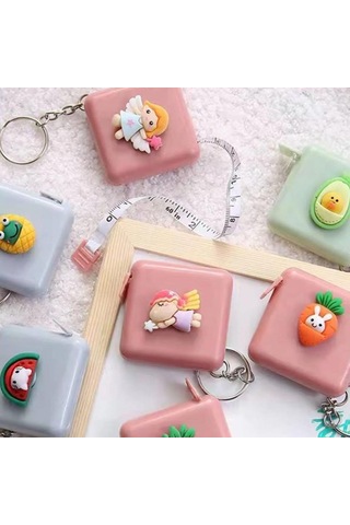 Ollevra Sevimli Çanta Boy Anahtarlıklı Mezura Yumuşak Stickerli 150 Cm Uzunluğunda Pratik Taşınabilir