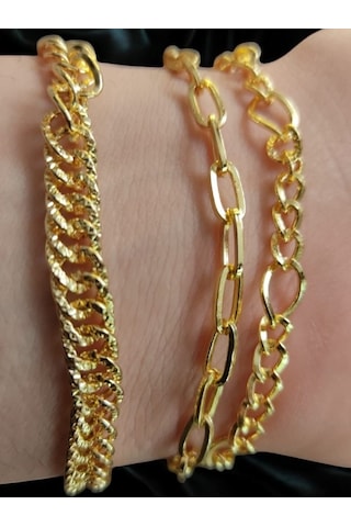 Feron Accessories Kadın 3 Adet Bileklik Kombin Seti Gold