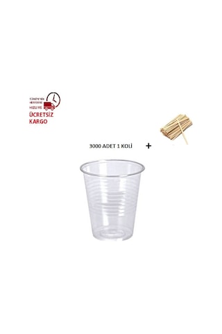 Plastik Pet Bardak 180 Cc 3000 Adet Ahşap Karıştırıcı