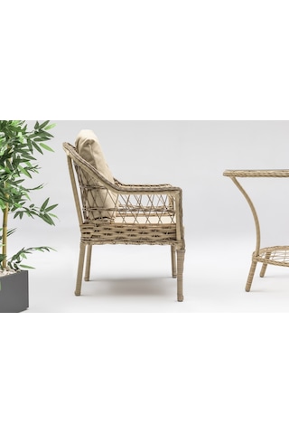 Zen Masalı Çay Seti Bahçe Ve Balkon Mobilyası Takımı 1+1+1+1+ Çap 110 Masa ,krem Bambu - Krem