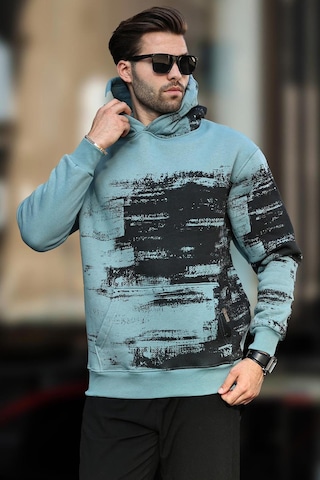 Madmext Mavi Kapüşonlu Desenli Cep Detaylı Erkek Sweatshirt 7059-mavi Mavi