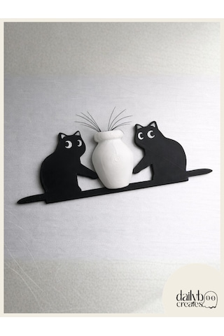 Kedi Bıyığı Toplayıcı Magnet-vazolu Buzdolabı Süs-2 Kedili Bıyık Biriktirme Magnet Siyah